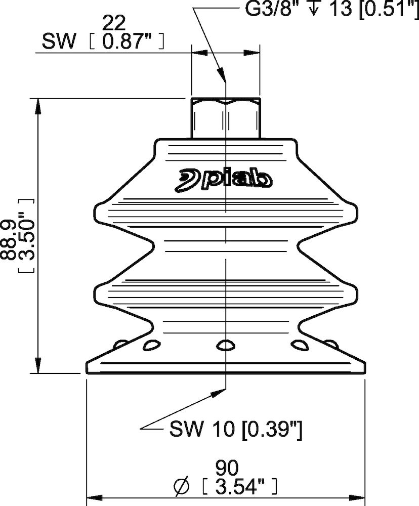 Piab Suction cup BXF90P Polyurethane 60, G3/8 female with mesh filter