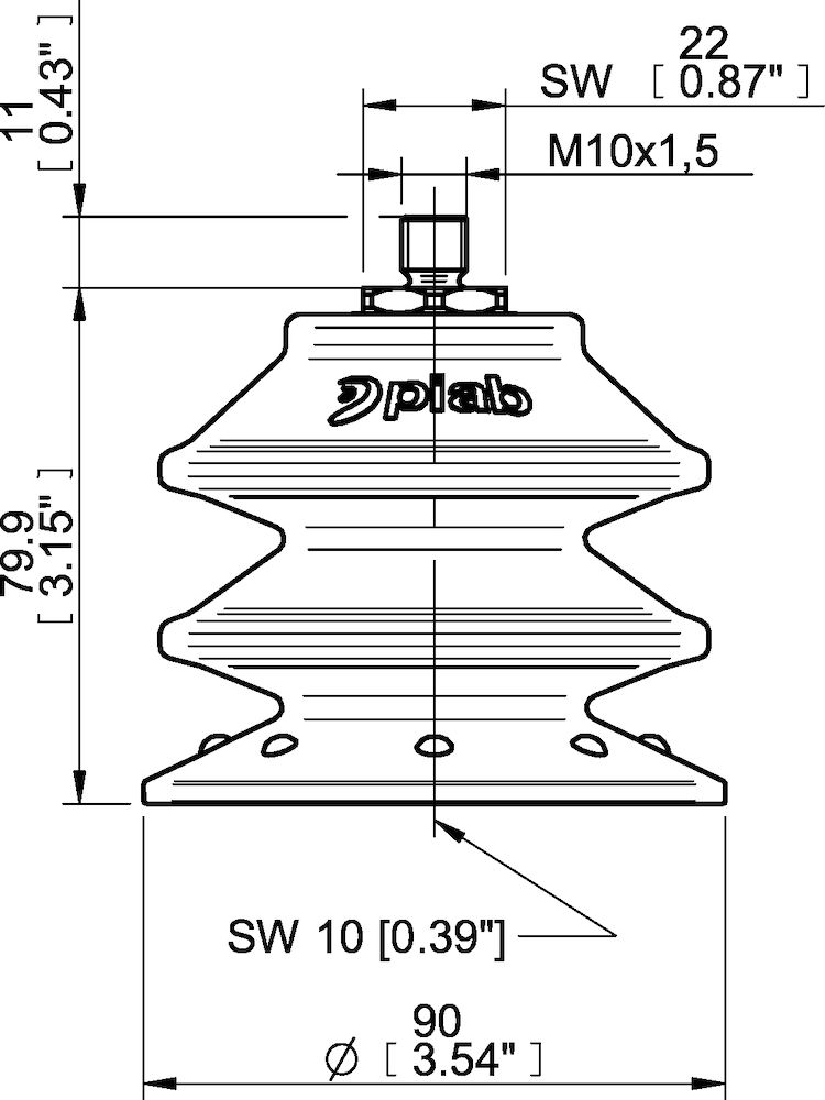 Piab Suction cup BXF90P Polyurethane 60, M10×1,5 male with mesh filter