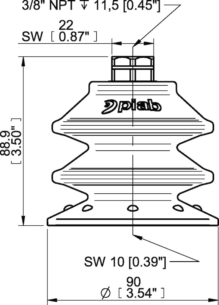 Piab Suction cup BXF90P Polyurethane 60, 3/8 NPT female with mesh filter