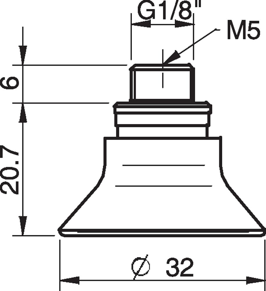 Piab Suction cup D30-2 Silicone, G1/8 male/M5 female, with mesh filter