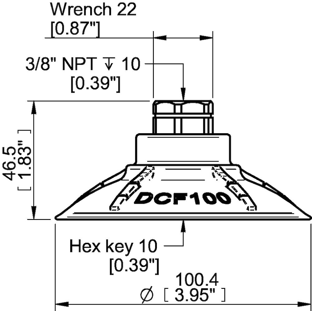 Piab Suction cup DCF100P Polyurethane 60, 3/8 NPT female with mesh filter