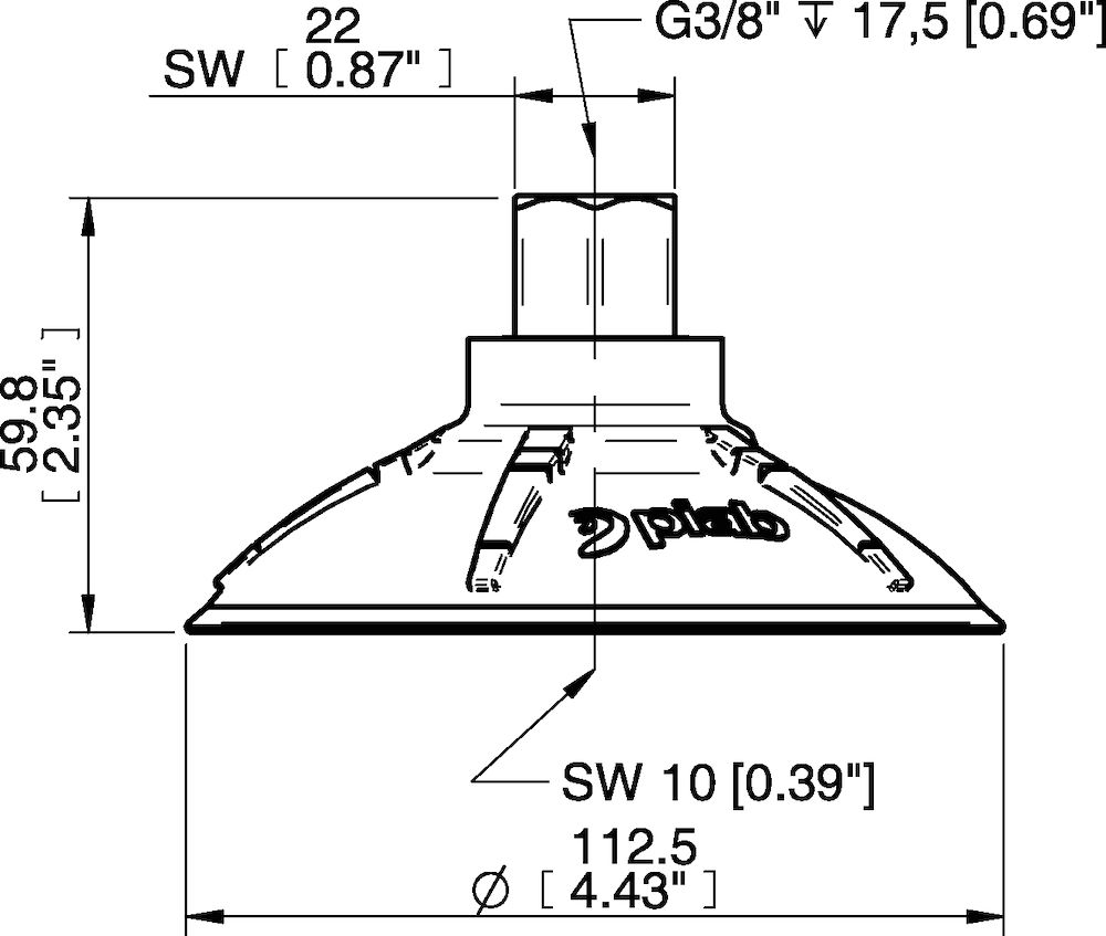 Piab Suction cup DCF110P Polyurethane 60 G3/8 female with mesh filter, 17 mm thread