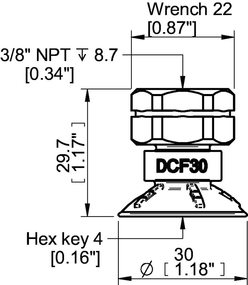 Piab Suction cup DCF30P Polyurethane 60, 3/8 NPT female