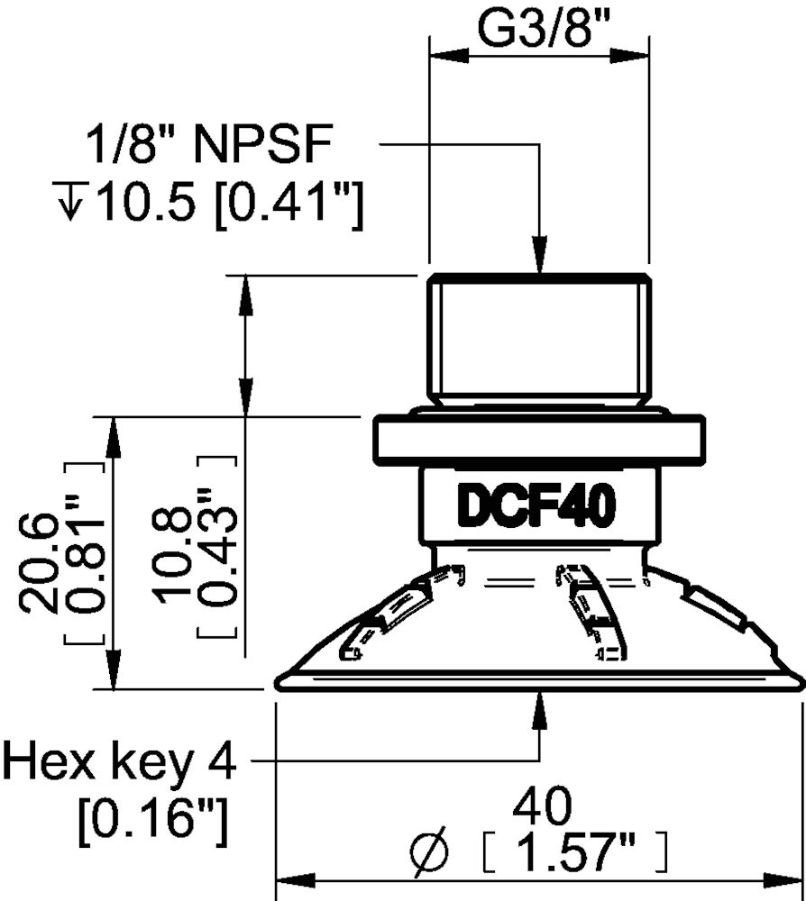 Piab Suction cup DCF40P Polyurethane 60, G3/8 male - 1/8 NPSF female