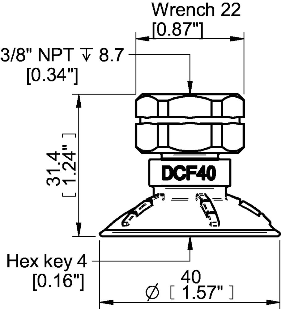 Piab Suction cup DCF40P Polyurethane 60, 3/8 NPT female