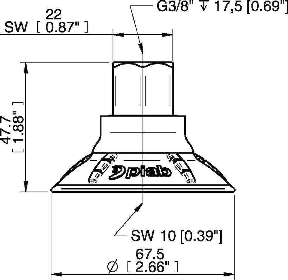 Piab Suction cup DCF65P Polyurethane 60 G3/8 female with mesh filter, 17 mm thread