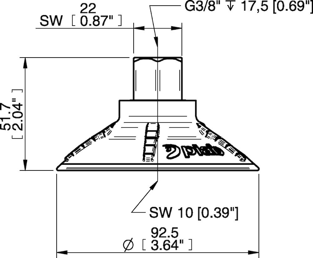 Piab Suction cup DCF90P Polyurethane 60 G3/8 female with mesh filter, 17 mm thread
