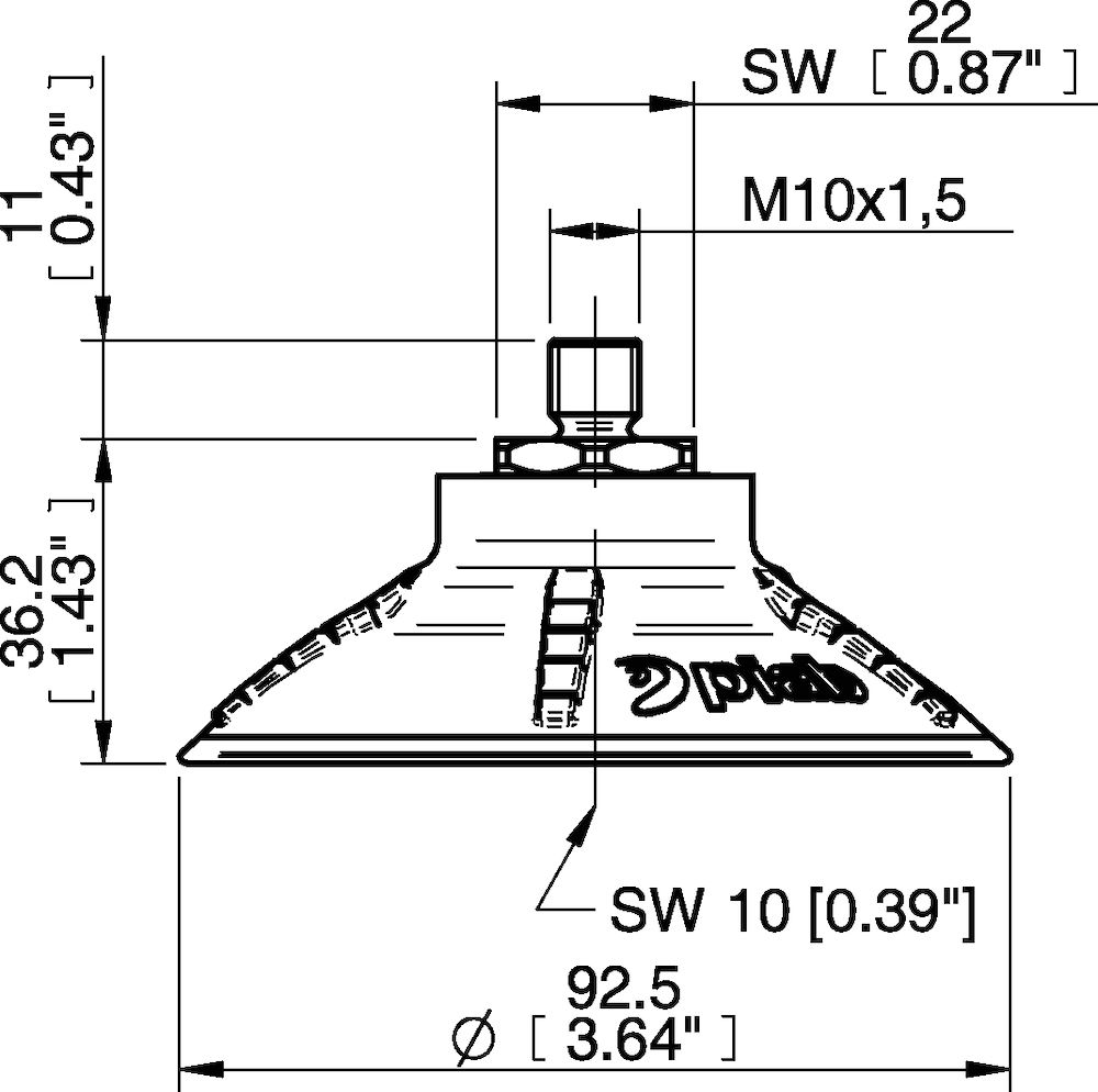 Piab Suction cup DCF90P Polyurethane 60 M10x1,5 male with mesh filter