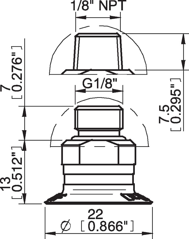 Piab Suction cup F20MF Thermoelastic polyurethane, G1/8 male, with mesh filter and dual flow contro