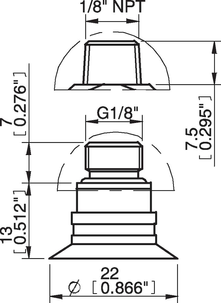 Piab Suction cup F20 Chloroprene, 1/8 NPT male, with dual flow control valve
