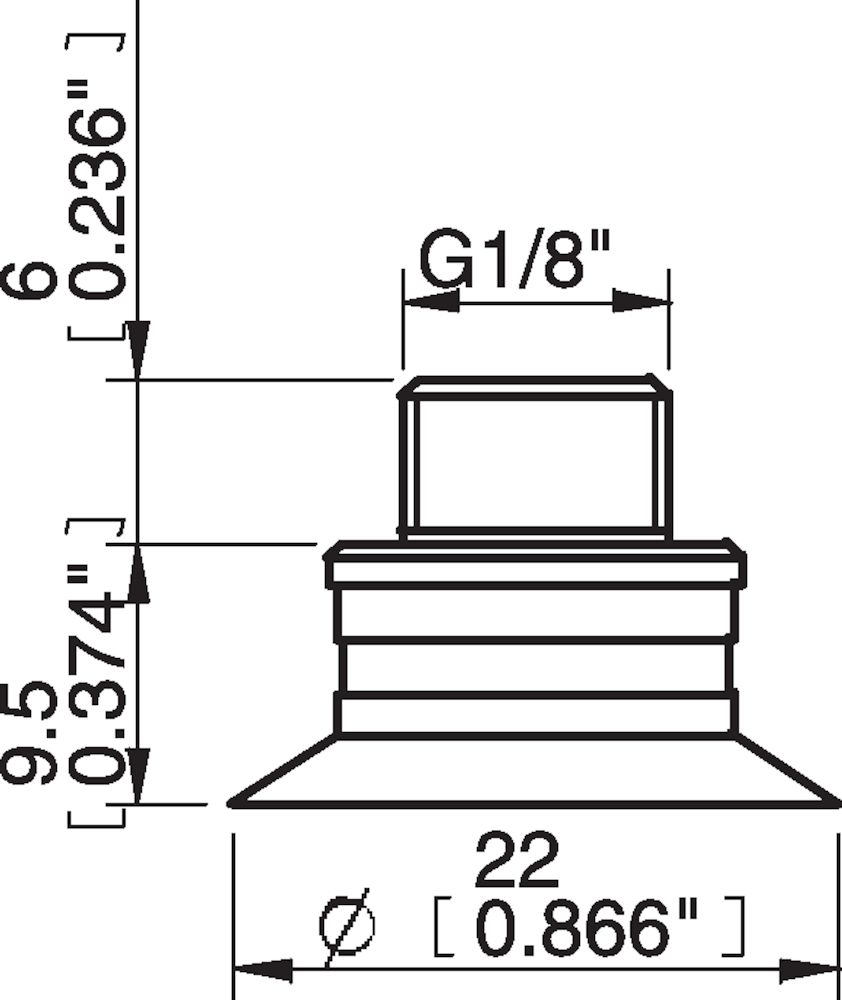 Piab Suction cup F20 Chloroprene, G1/8 male/M5 female, with dual flow control valve