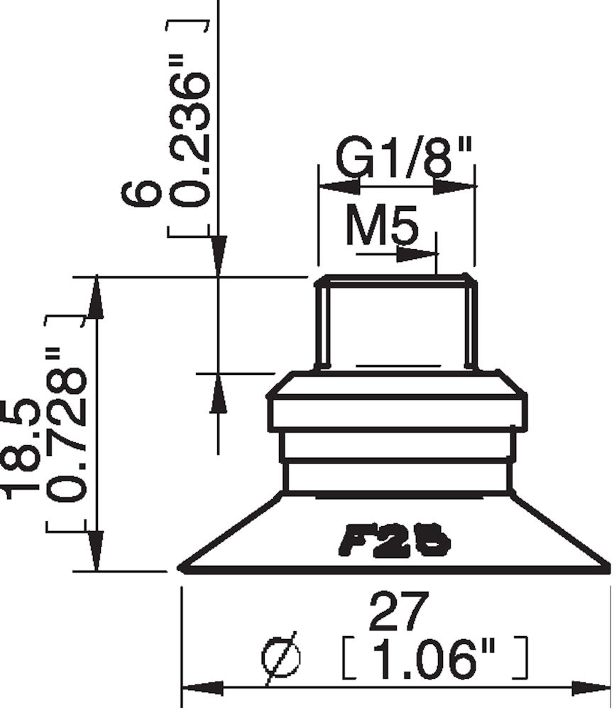 Piab Suction cup F25 Chloroprene, G1/8 male/M5 female, PA