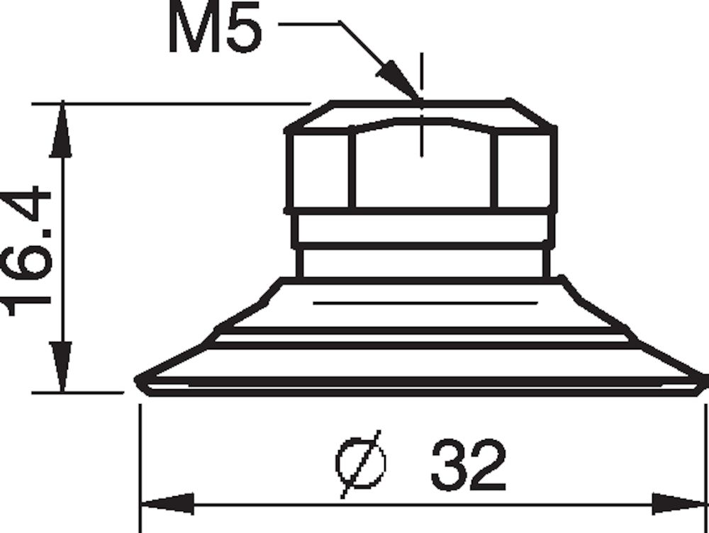 Piab Suction cup F30-2 Chloroprene, M5 female, with dual flow control valve