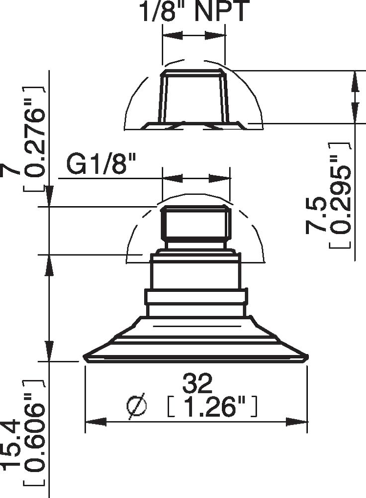 Piab Suction cup F30-2 Chloroprene, 1/8 NPT male, with dual flow control valve