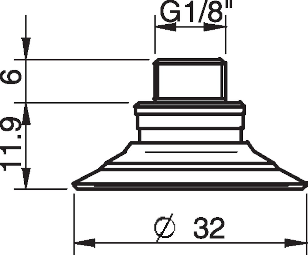Piab Suction cup F30-2 Chloroprene, G1/8 male/M5 female, with dual flow control valve