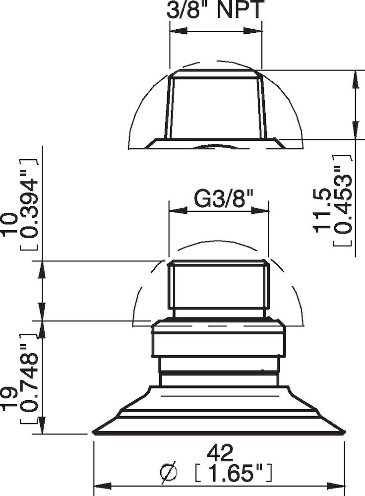 Piab Suction cup F40-2 Nitrile-PVC, G3/8 male, with mesh filter and dual flow control valve