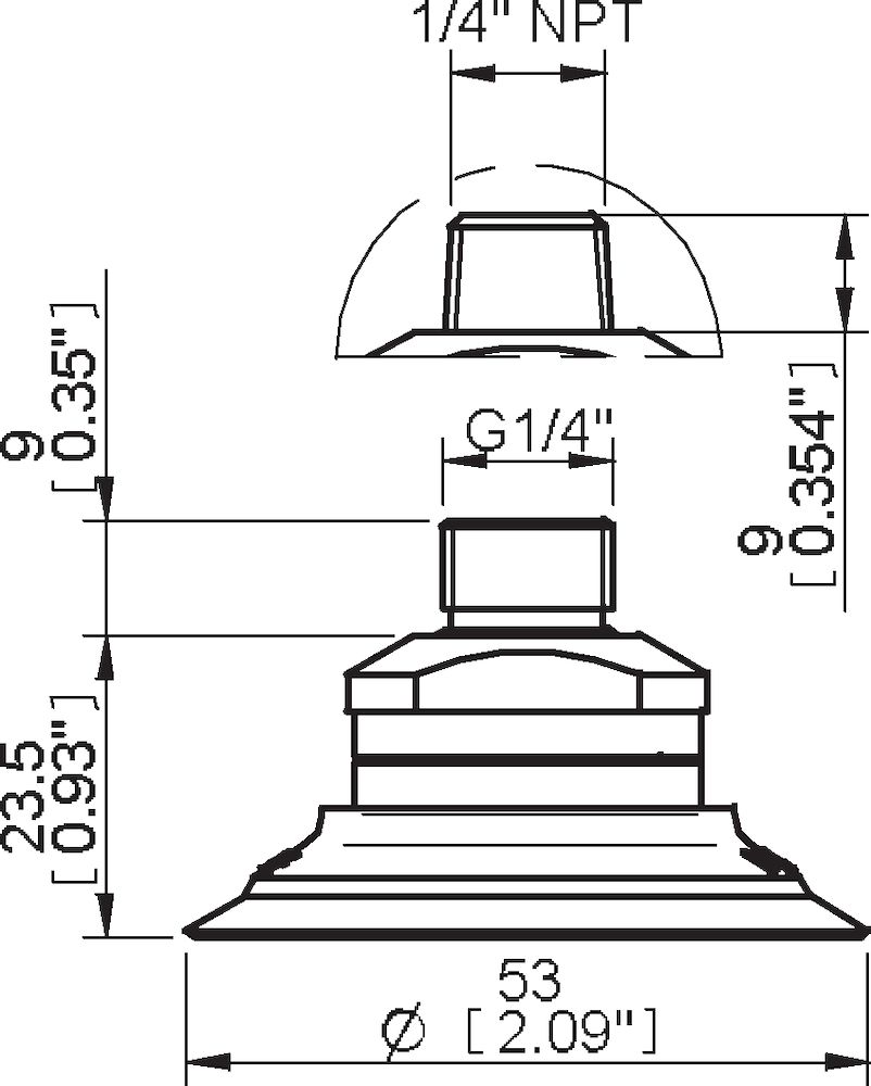 Piab Suction cup F50MF Thermoelastic polyurethane, 1/4 NPT male, with dual flow control valve
