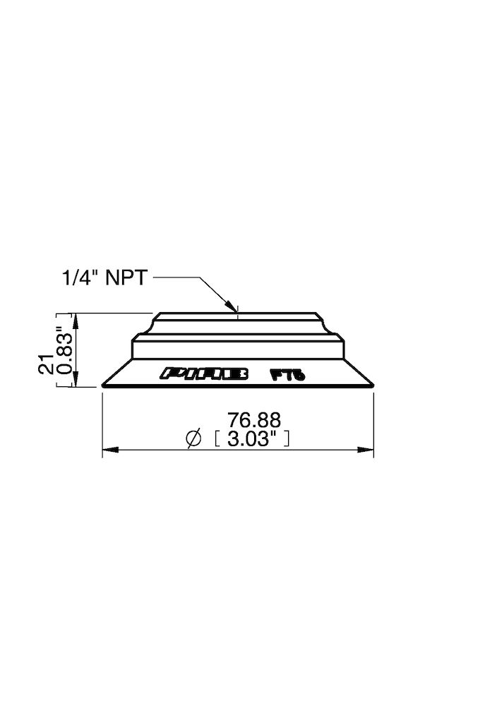 Piab Suction cup F75 HNBR, 1/4 NPT female Al, with mesh filter & 10-32 addl. conn.