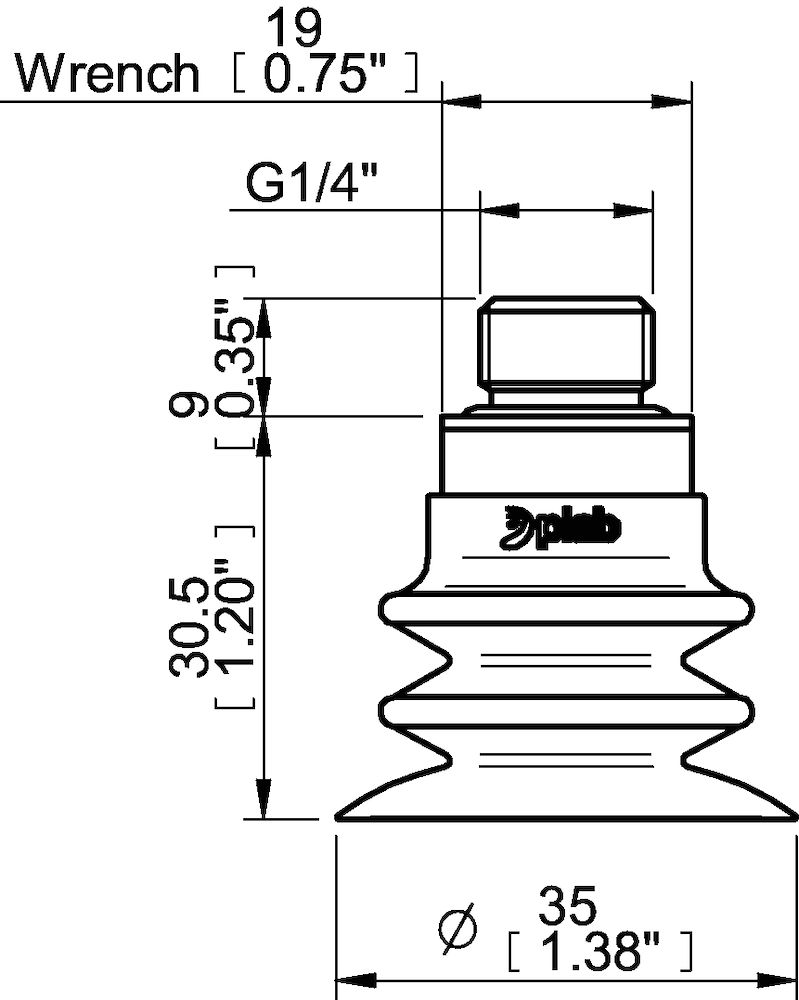 Piab Suction cup F-BXT35 Silicone G1/4 male, with mesh filter