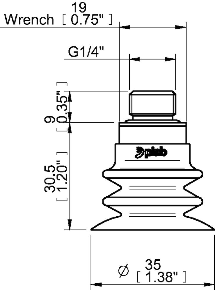 Piab Suction cup F-BXT35 Silicone G1/4 male, with mesh filter and dual flow control valve