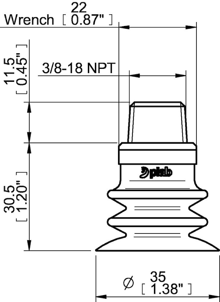 Piab Suction cup F-BXT35 Silicone 3/8 NPT male, with dual flow control valve