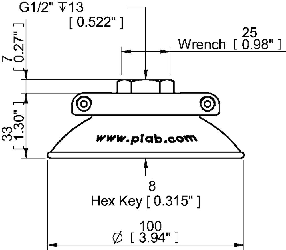 Piab Suction cup FC100 Nitrile-PVC 60, G1/2 female, with mesh filter