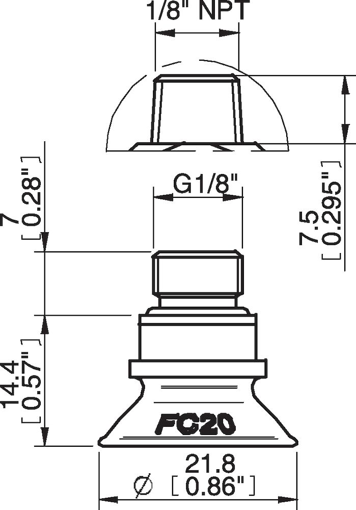 Piab Suction cup FC20P Polyurethane 50, G1/8 male, with mesh filter