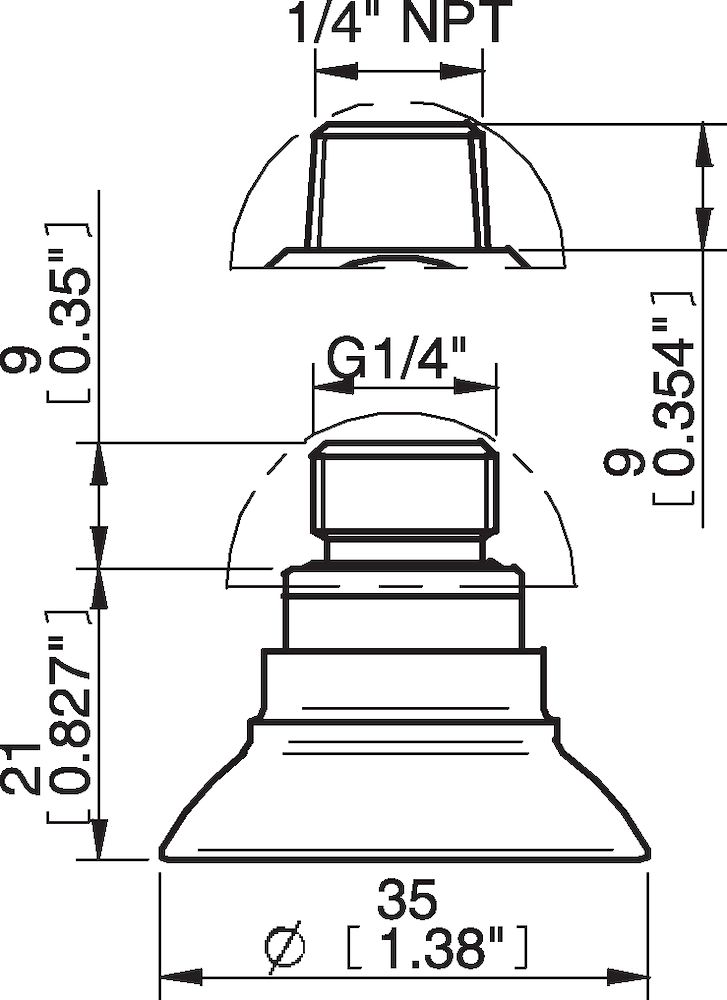 Piab Suction cup FC35P Polyurethane 50, 1/4 NPT male, with mesh filter