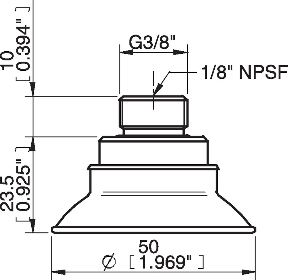 Piab Suction cup FC50P Polyurethane 60, G3/8 male - 1/8 NPSF female
