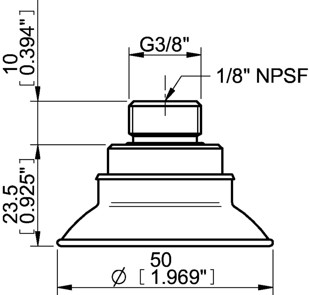 Piab Suction cup FC50 Nitrile-PVC 60, G3/8 male - 1/8 NPSF female
