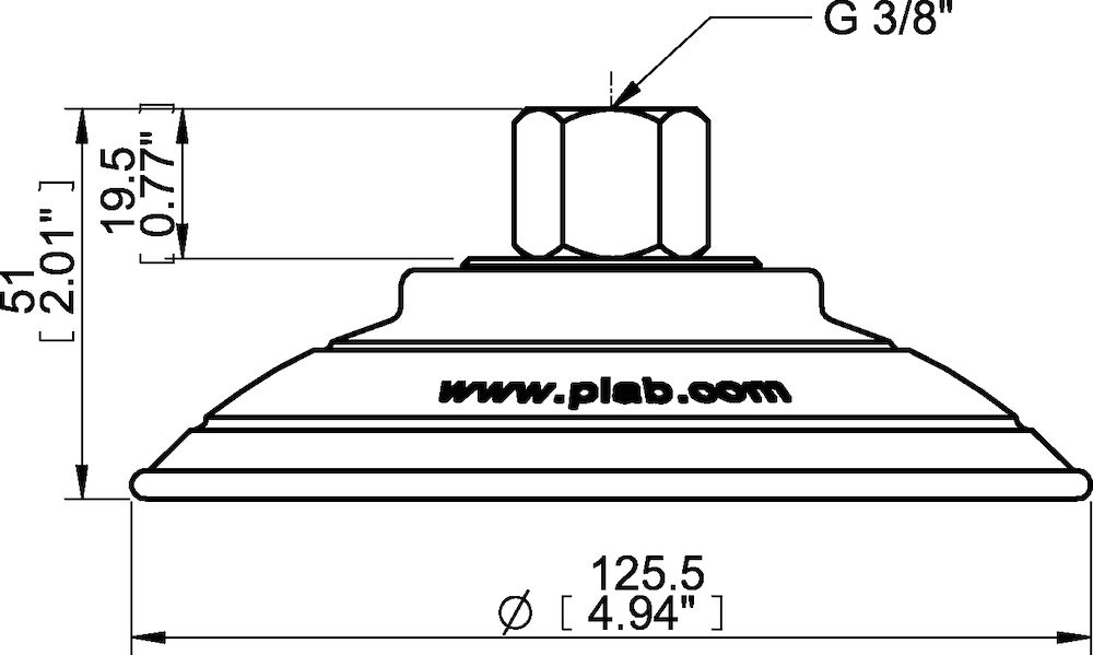 Piab Suction cup FCF125P Polyurethane 55/60, G3/8 female, 17 mm thread
