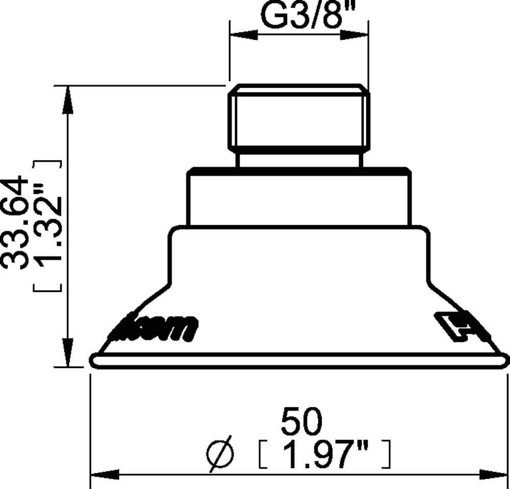 Piab Suction cup FCF50P Polyurethane 55/60, G3/8 male, with mesh filter