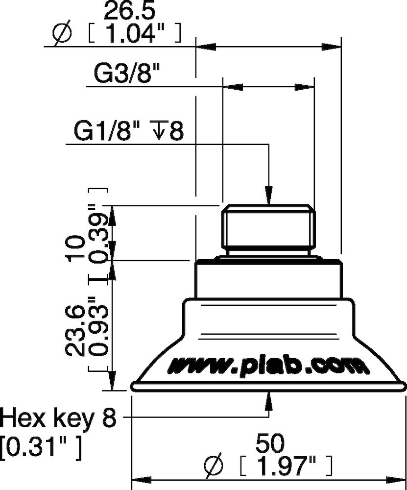 Piab Suction cup FCF50P Polyurethane 55/60, G3/8 male, G1/8 female