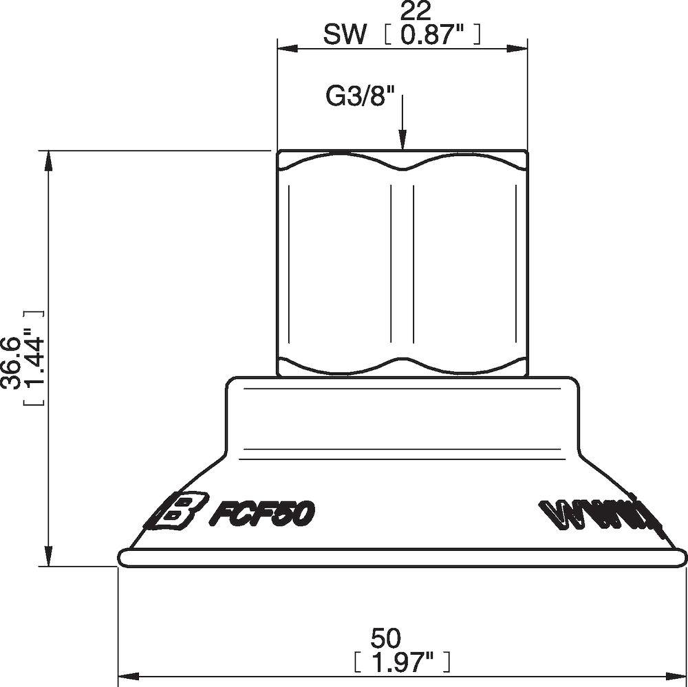 Piab Suction cup FCF50P Polyurethane 55/60, G3/8 female plastic