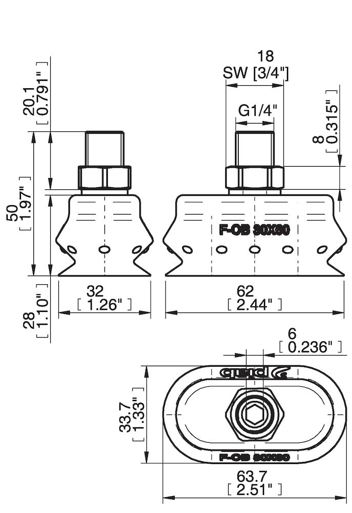 Piab FOB30X60.SF40.G14MSS.00 Suction cups and soft grippers