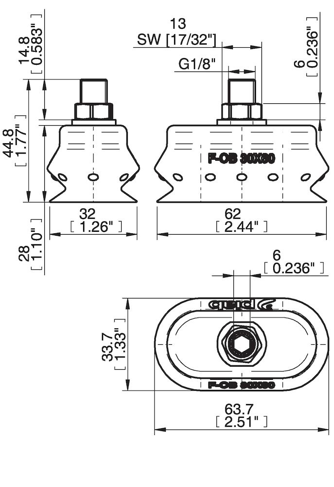 Piab FOB30X60.SF40.G18MSS.00 Suction cups and soft grippers