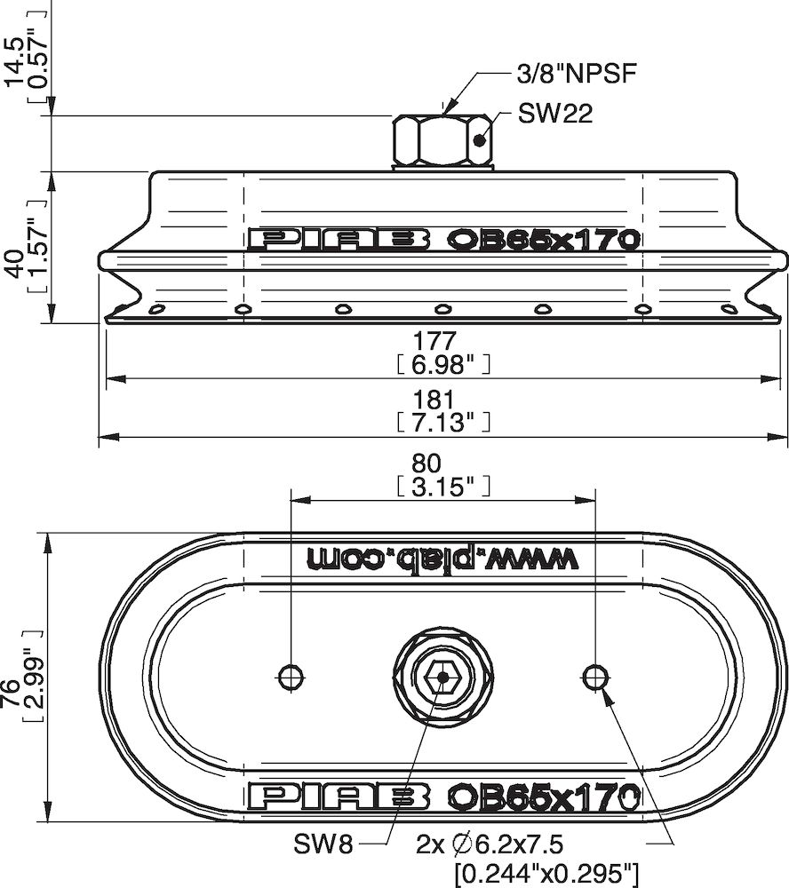 Piab Suction cup OB65x170P Polyurethane 60, brass 3/8 NPSF female