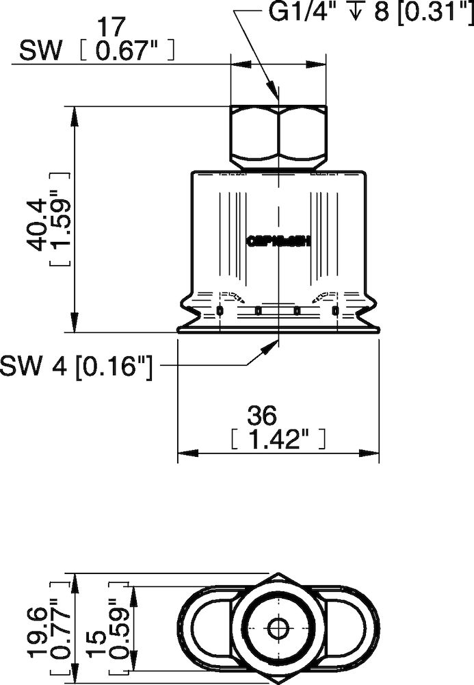Piab Suction cup OBF15x35P H Polyurethane 60, G1/4 female