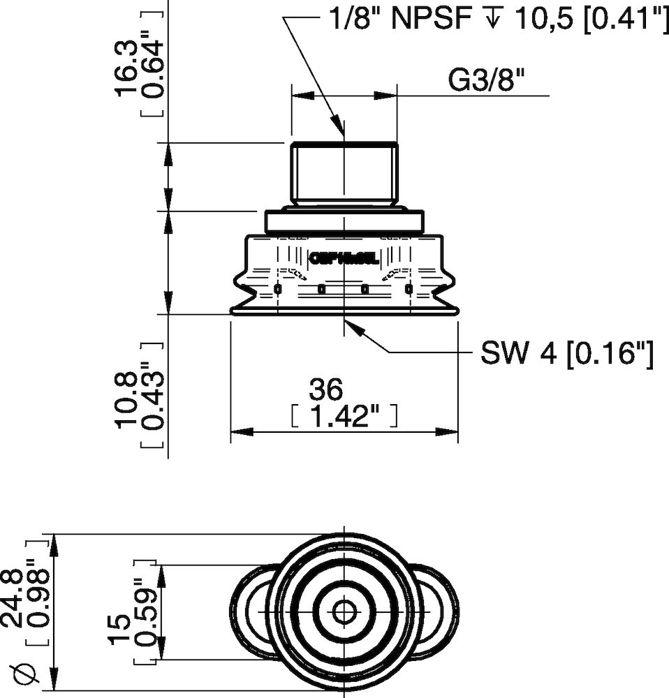 Piab Suction cup OBF15x35P L Polyurethane 60, G3/8 male