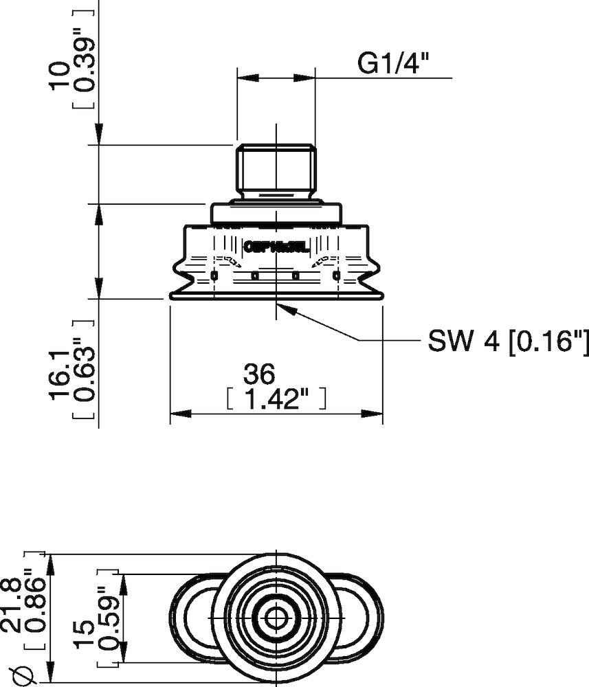 Piab Suction cup OBF15x35P L Polyurethane 60, G1/4 male