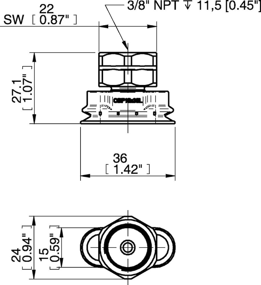 Piab Suction cup OBF15x35P L Polyurethane 60, NPT3/8 female