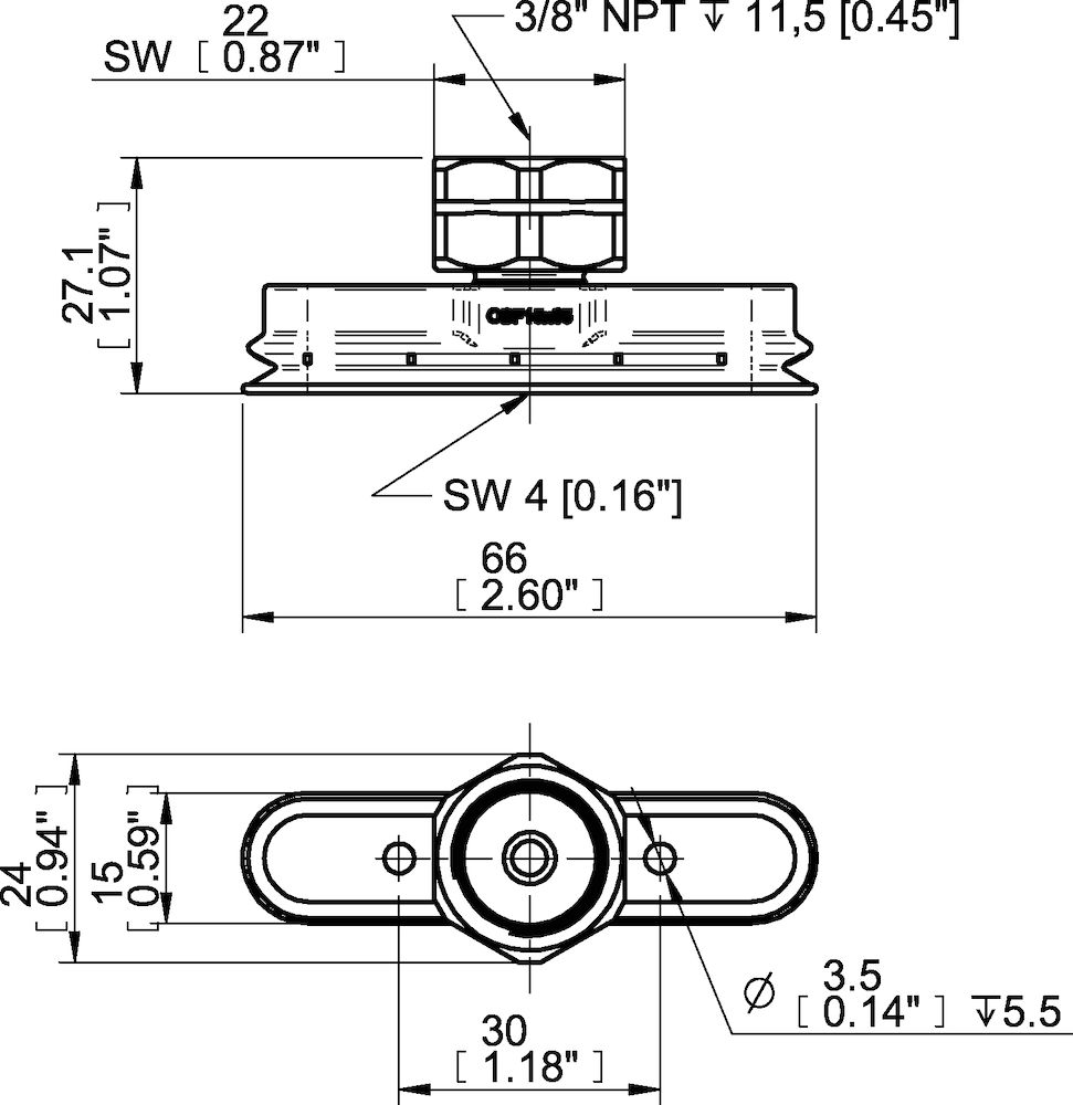 Piab Suction cup OBF15x65P Polyurethane 60, NPT3/8 female