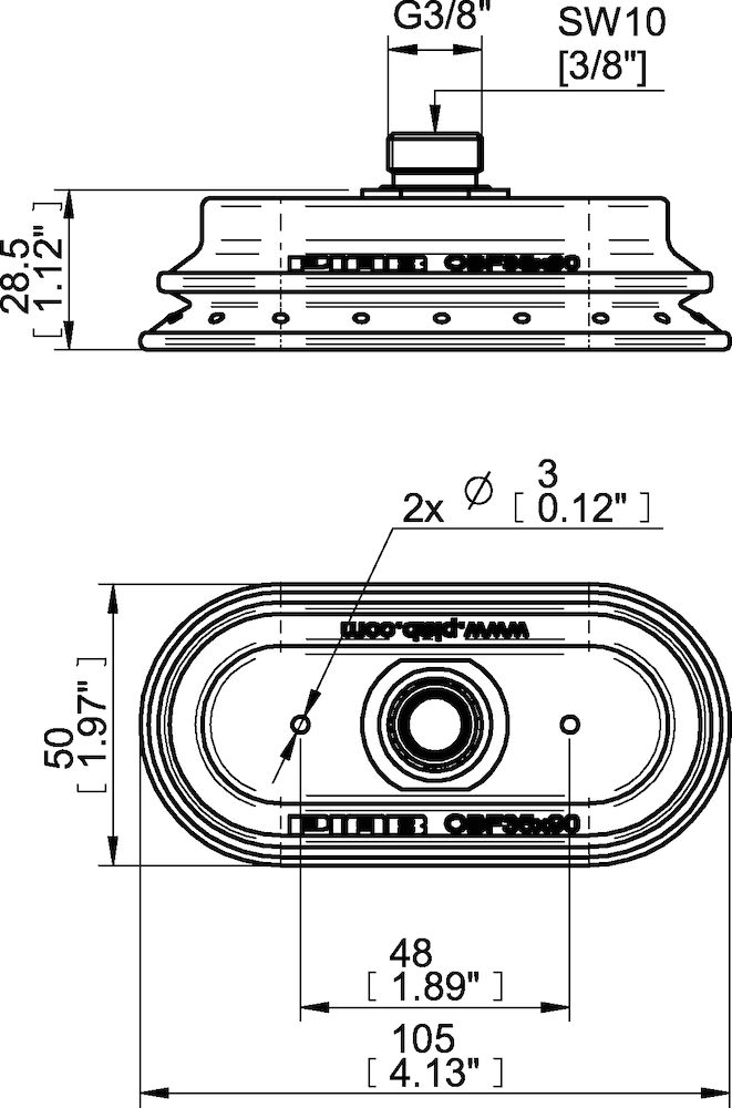 Piab Suction cup OBF35x90P Polyurethane 55/60, thread insert G3/8 with mesh filter