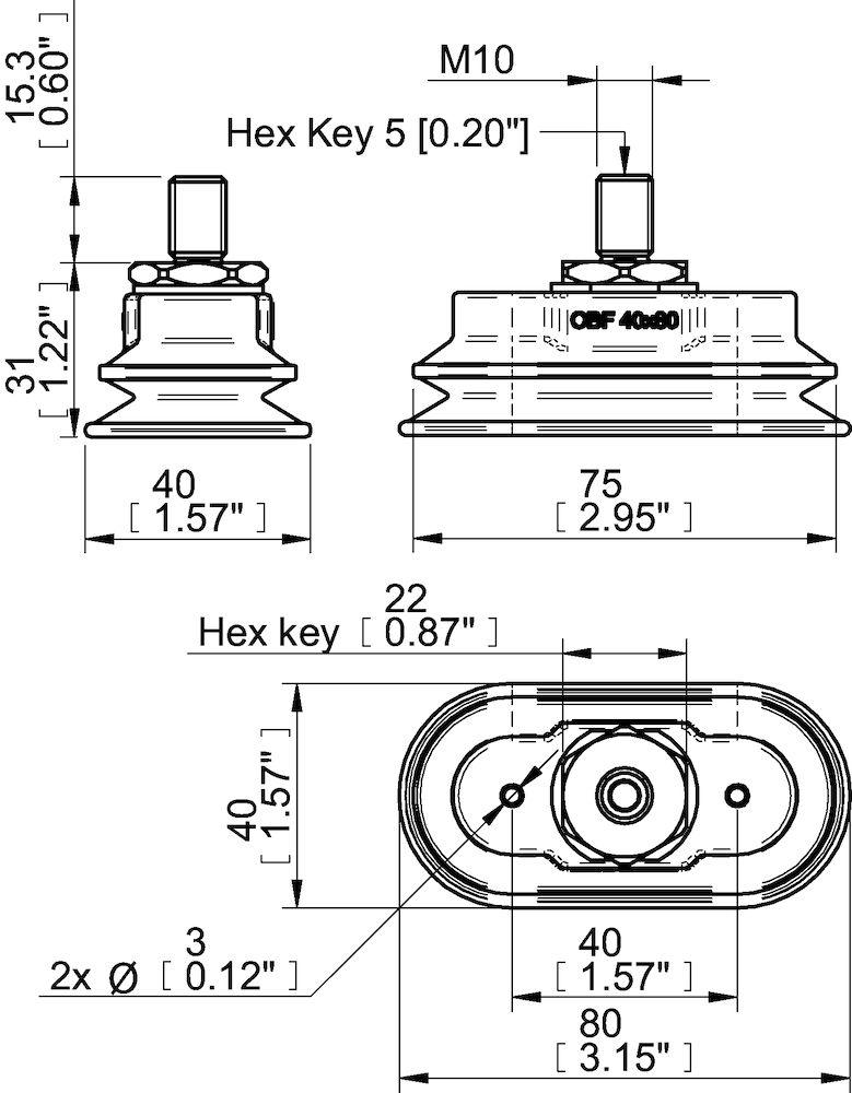 Piab Suction cup OBF40X80P Polyurethane 60, M10x1.5 male