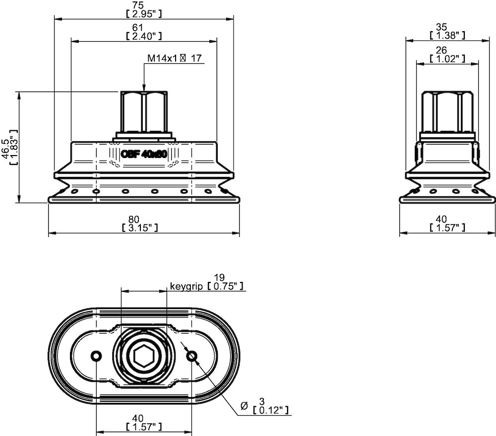 Piab Suction cup OBF40X80P Polyurethane 60, M14x1 female