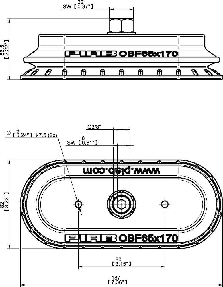 Piab Suction cup OBF65x170P Polyurethane 55/60, G3/8 male, with mesh filter