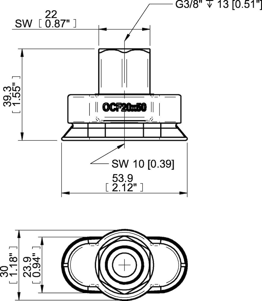 Piab Suction cup OCF20×50 Polyurethane 60, G3/8 female, 17 mm thread