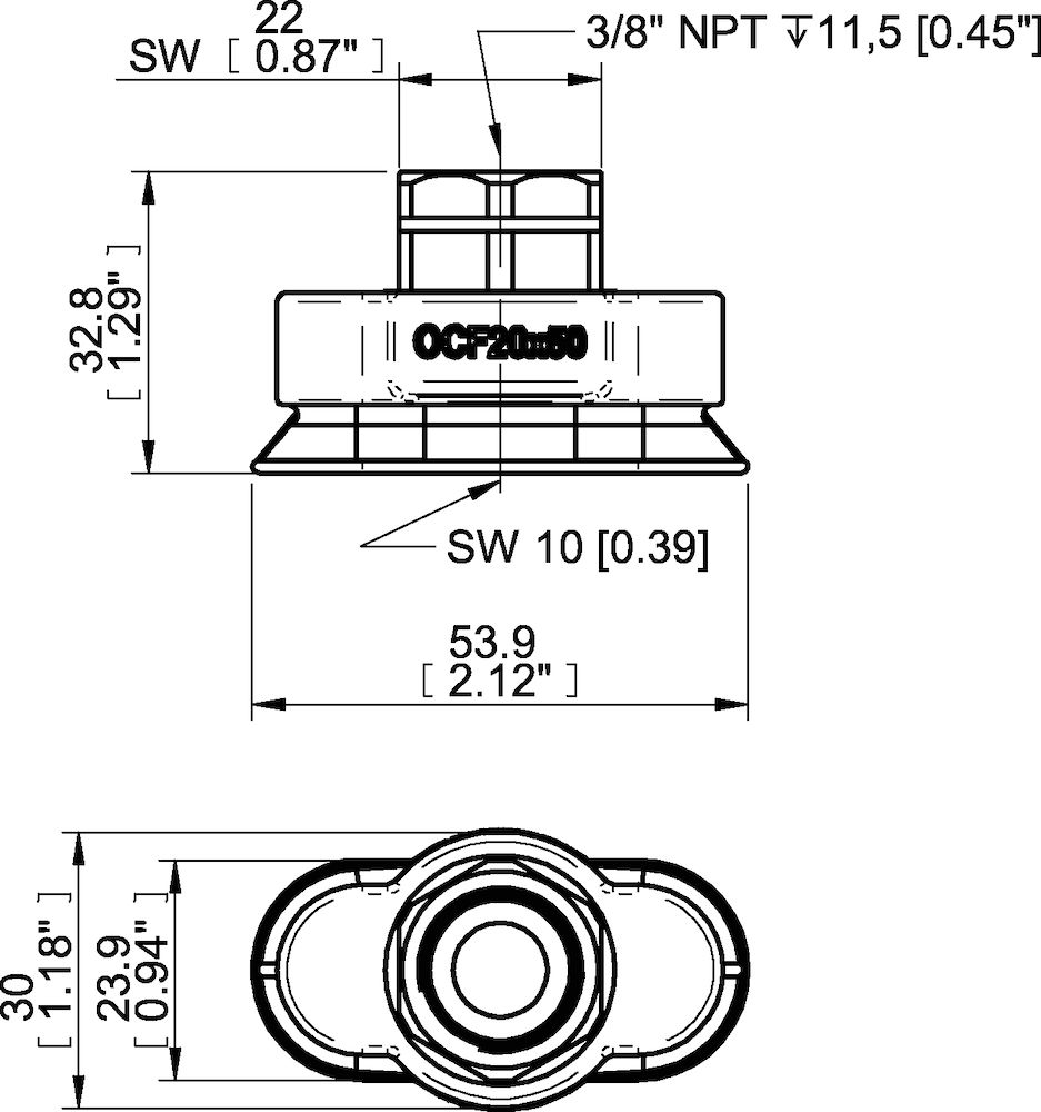 Piab Suction cup OCF20×50 Polyurethane 60, NPT3/8 female