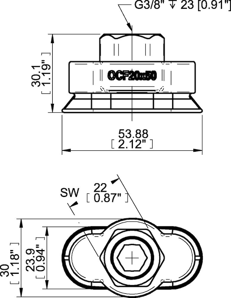 Piab Suction cup OCF20×50 Polyurethane 60, G3/8 female plastic