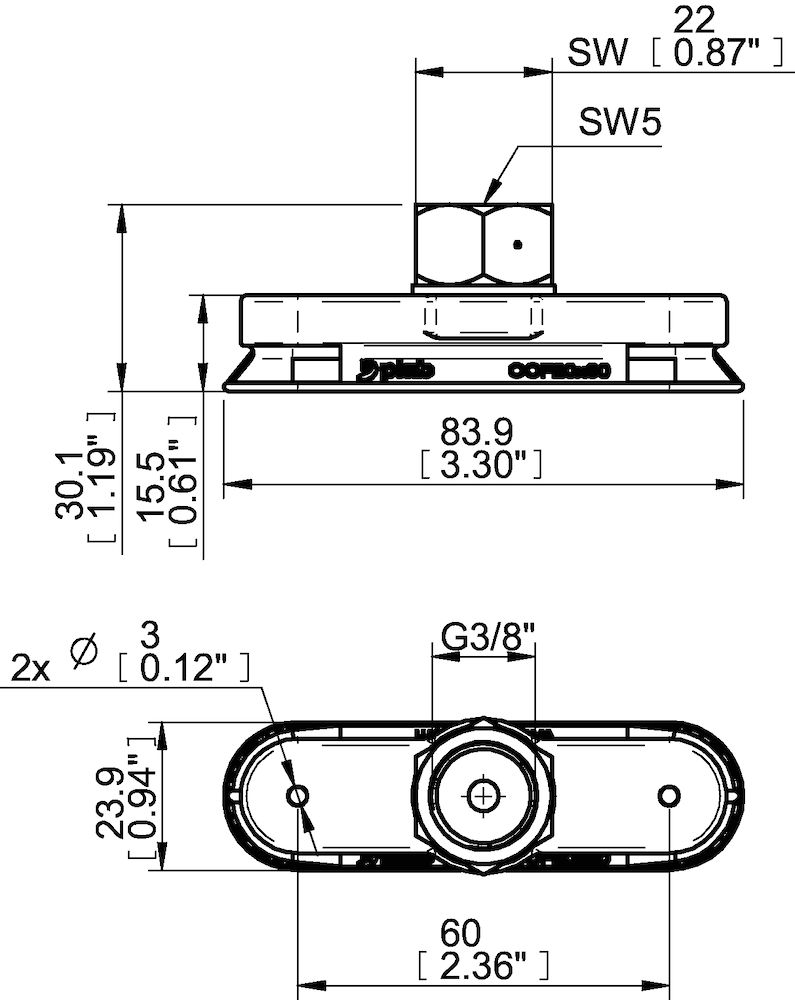 Piab Suction cup OCF20x80P Polyurethane 55/60, G3/8 female